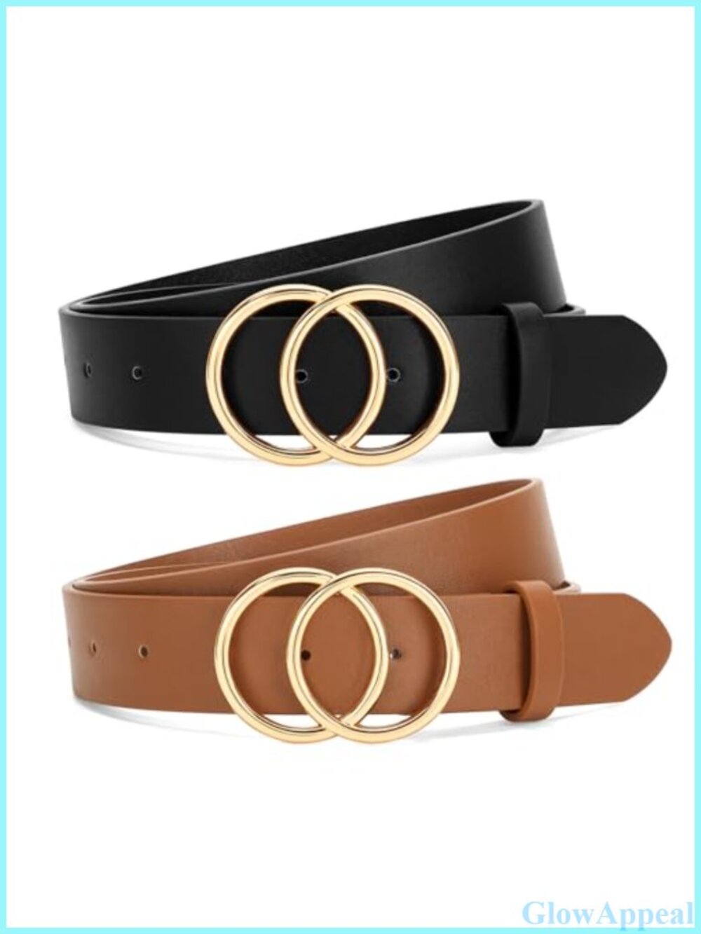 2 Pack Women Faux Leather Jeans Belts Double O Ring Buckle